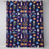Cartoon Sea Animals Diver Dolphin Shark Crab Boat Purple Bubble Background  Readymade Eyelet Ring Top Thermal 100% Blackout Curtains