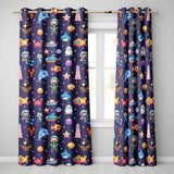 Cartoon Sea Animals Diver Dolphin Shark Crab Boat Purple Bubble Background  Readymade Eyelet Ring Top Thermal 100% Blackout Curtains
