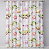 Cute Kawaii Sea Turtle Starfish Shells Ocean Friends Cream Background  Pattern  Readymade Eyelet Ring Top Thermal 100% Blackout Curtains