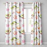 Cute Kawaii Sea Turtle Starfish Shells Ocean Friends Cream Background  Pattern  Readymade Eyelet Ring Top Thermal 100% Blackout Curtains