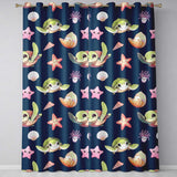 Cute Kawaii Sea Turtle Starfish Shells Ocean Friends Navy Background  Pattern  Readymade Eyelet Ring Top Thermal 100% Blackout Curtains