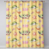 Cute Kawaii Sea Turtle Starfish Shells Ocean Friends Yellow Background  Pattern  Readymade Eyelet Ring Top Thermal 100% Blackout Curtains