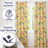 Cute Kawaii Sea Turtle Starfish Shells Ocean Friends Yellow Background  Pattern  Readymade Eyelet Ring Top Thermal 100% Blackout Curtains