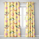 Cute Kawaii Sea Turtle Starfish Shells Ocean Friends Yellow Background  Pattern  Readymade Eyelet Ring Top Thermal 100% Blackout Curtains