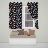 Cute Kawaii Whale Starfish Seashell Ocean Animals Black Background  Pattern  Readymade Eyelet Ring Top Thermal 100% Blackout Curtains
