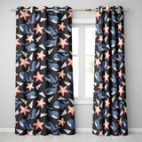 Cute Kawaii Whale Starfish Seashell Ocean Animals Black Background  Pattern  Readymade Eyelet Ring Top Thermal 100% Blackout Curtains