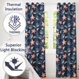 Cute Kawaii Whale Starfish Seashell Ocean Animals Navy Background  Pattern  Readymade Eyelet Ring Top Thermal 100% Blackout Curtains