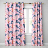 Cute Kawaii Whale Starfish Seashell Ocean Animals Rose Background  Pattern  Readymade Eyelet Ring Top Thermal 100% Blackout Curtains