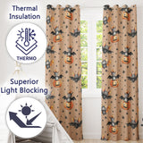 Cute Halloween Bats Sitting on Pumpkins with Stars Beige Background  Pattern  Readymade Eyelet Ring Top Thermal 100% Blackout Curtains