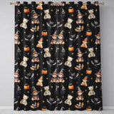 Cute Halloween Teddy Bears Mummy Witch Cat Pumpkin Stars Black Background   Readymade Eyelet Ring Top Thermal 100% Blackout Curtains