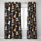 Cute Halloween Teddy Bears Mummy Witch Cat Pumpkin Stars Black Background   Readymade Eyelet Ring Top Thermal 100% Blackout Curtains