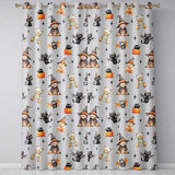 Cute Halloween Teddy Bears Mummy Witch Cat Pumpkin Stars Grey Background   Readymade Eyelet Ring Top Thermal 100% Blackout Curtains