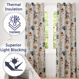 Cute Halloween Teddy Bears Mummy Witch Cat Pumpkin Stars Grey Background   Readymade Eyelet Ring Top Thermal 100% Blackout Curtains