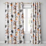 Cute Halloween Teddy Bears Mummy Witch Cat Pumpkin Stars Grey Background   Readymade Eyelet Ring Top Thermal 100% Blackout Curtains