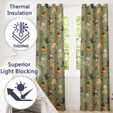 Cute Halloween Teddy Bears Mummy Witch Cat Pumpkin Stars Olive Background   Readymade Eyelet Ring Top Thermal 100% Blackout Curtains