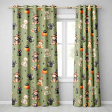 Cute Halloween Teddy Bears Mummy Witch Cat Pumpkin Stars Olive Background   Readymade Eyelet Ring Top Thermal 100% Blackout Curtains