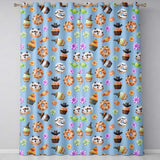 Cute Halloween Spooky Donut Cupcakes Treat Sky Blue Background Seamless Pattern  Readymade Eyelet Ring Top Thermal 100% Blackout Curtains