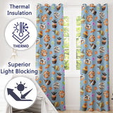 Cute Halloween Spooky Donut Cupcakes Treat Sky Blue Background Seamless Pattern  Readymade Eyelet Ring Top Thermal 100% Blackout Curtains