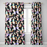 Colorful Watercolor Butterflies on Black Background Seamless Pattern  Readymade Eyelet Ring Top Thermal 100% Blackout Curtains