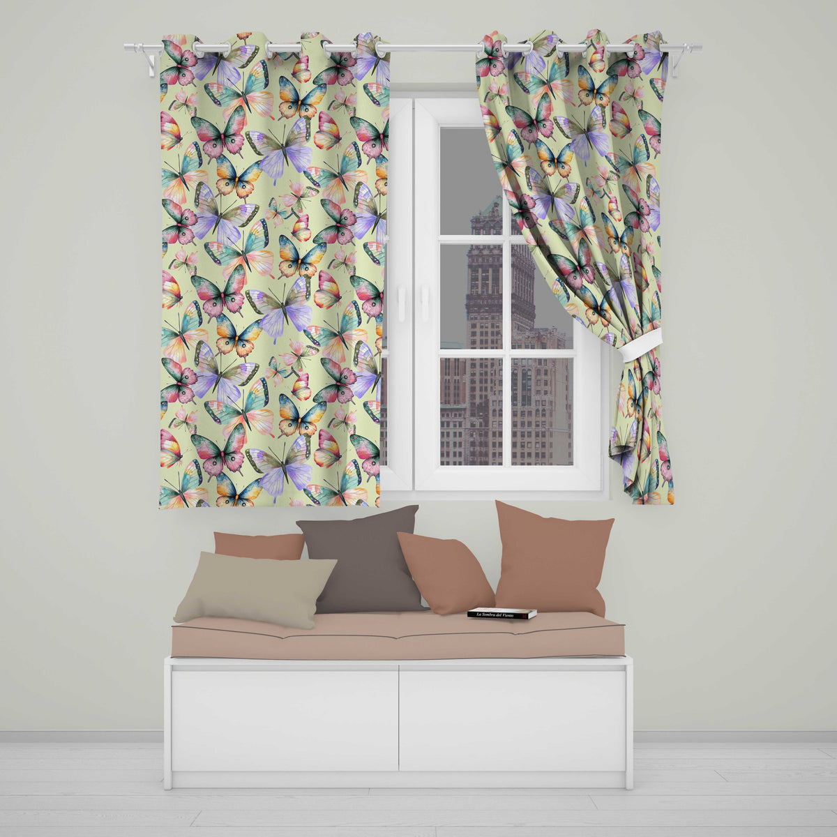 Colorful Watercolor Butterflies on Cream Background Seamless Pattern  Readymade Eyelet Ring Top Thermal 100% Blackout Curtains