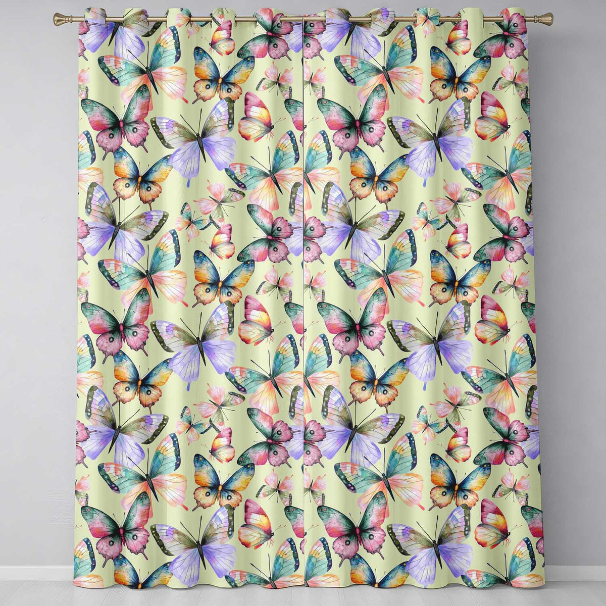 Colorful Watercolor Butterflies on Cream Background Seamless Pattern  Readymade Eyelet Ring Top Thermal 100% Blackout Curtains