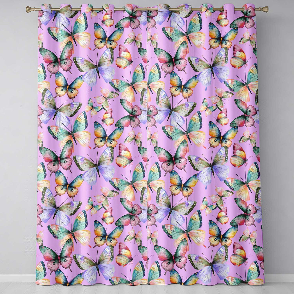 Colorful Watercolor Butterflies on Lavender Background Seamless Pattern  Readymade Eyelet Ring Top Thermal 100% Blackout Curtains