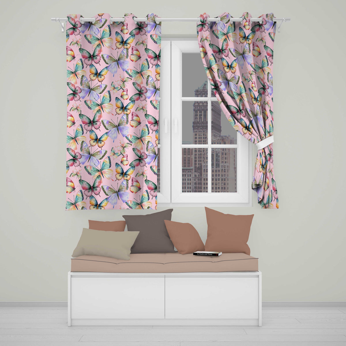 Colorful Watercolor Butterflies on Blush Pink Background Seamless Pattern  Readymade Eyelet Ring Top Thermal 100% Blackout Curtains
