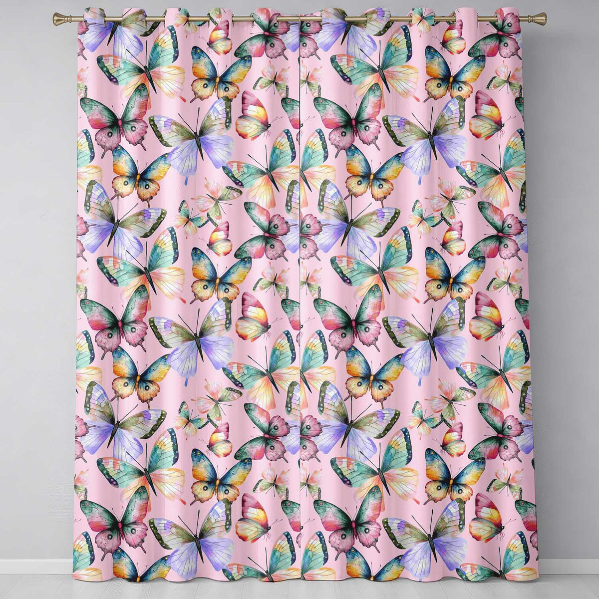 Colorful Watercolor Butterflies on Blush Pink Background Seamless Pattern  Readymade Eyelet Ring Top Thermal 100% Blackout Curtains