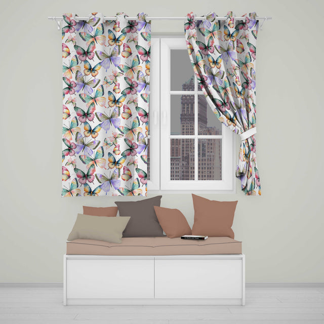 Colorful Watercolor Butterflies on White Background Seamless Pattern  Readymade Eyelet Ring Top Thermal 100% Blackout Curtains