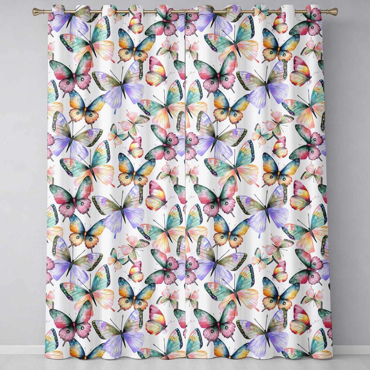 Colorful Watercolor Butterflies on White Background Seamless Pattern  Readymade Eyelet Ring Top Thermal 100% Blackout Curtains