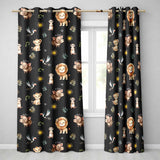 Jungle Animals Lion Meerkat Toucan Boar on Black  Seamless Pattern  Readymade Eyelet Ring Top Thermal 100% Blackout Curtains
