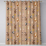 Jungle Animals Lion Meerkat Toucan Boar on Brown  Seamless Pattern  Readymade Eyelet Ring Top Thermal 100% Blackout Curtains