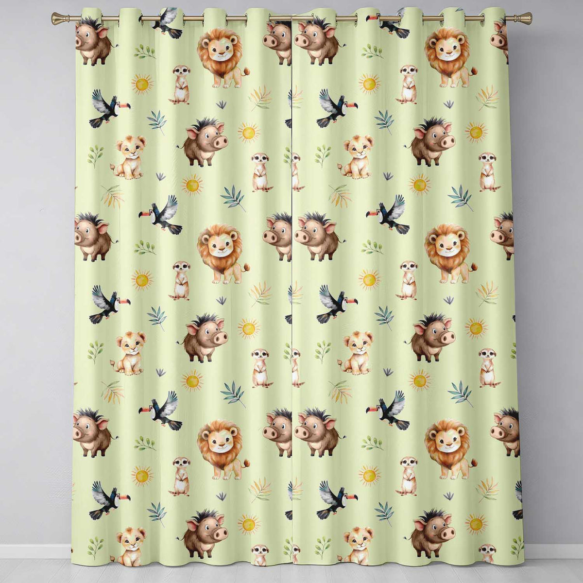 Jungle Animals Lion Meerkat Toucan Boar on Cream  Seamless Pattern  Readymade Eyelet Ring Top Thermal 100% Blackout Curtains