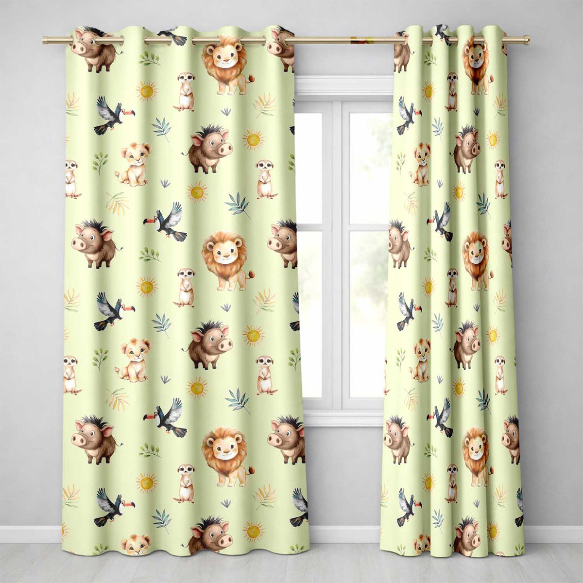 Jungle Animals Lion Meerkat Toucan Boar on Cream  Seamless Pattern  Readymade Eyelet Ring Top Thermal 100% Blackout Curtains