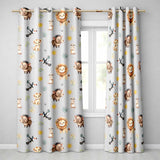 Jungle Animals Lion Meerkat Toucan Boar on Grey  Seamless Pattern  Readymade Eyelet Ring Top Thermal 100% Blackout Curtains