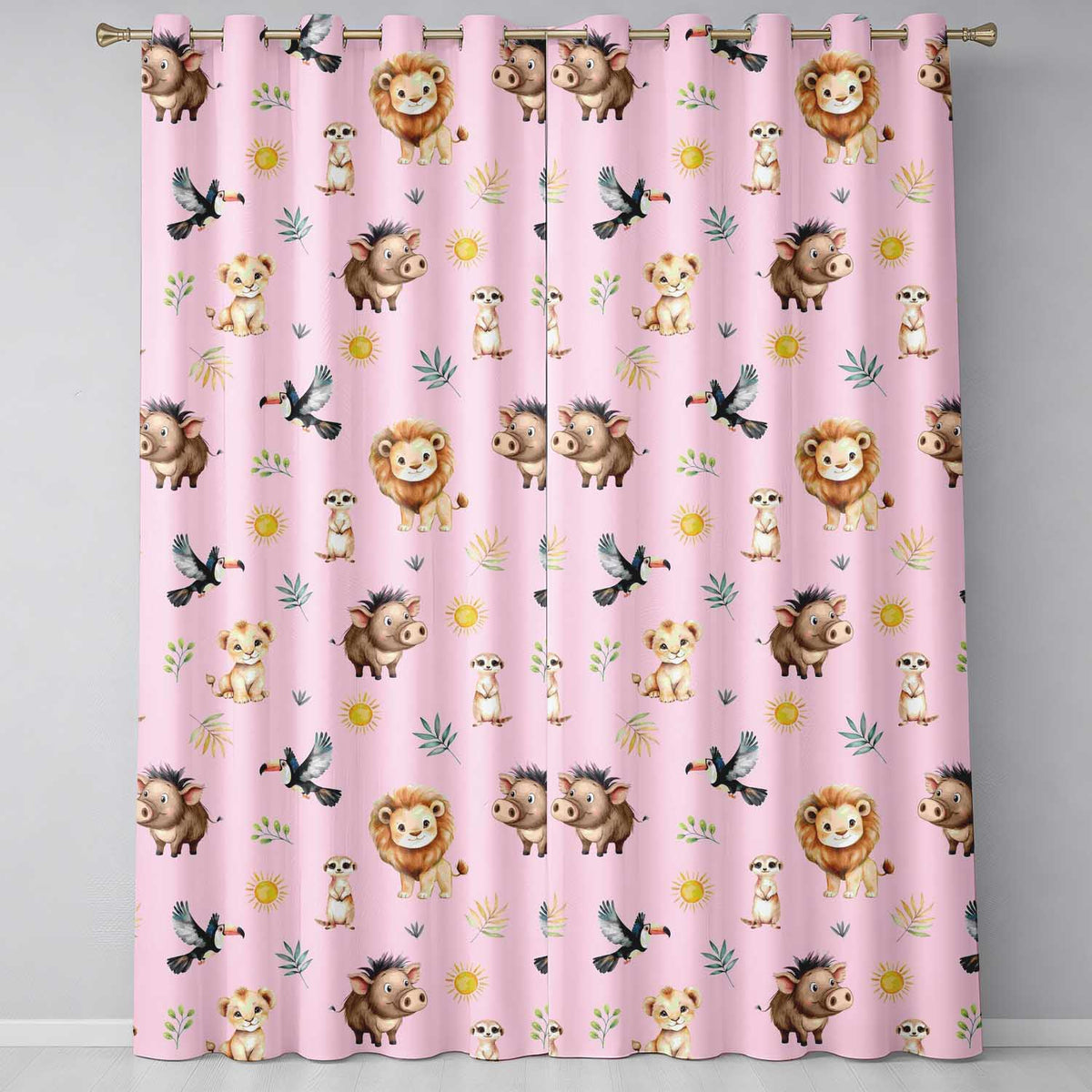 Jungle Animals Lion Meerkat Toucan Boar on Blush Pink  Seamless Pattern  Readymade Eyelet Ring Top Thermal 100% Blackout Curtains