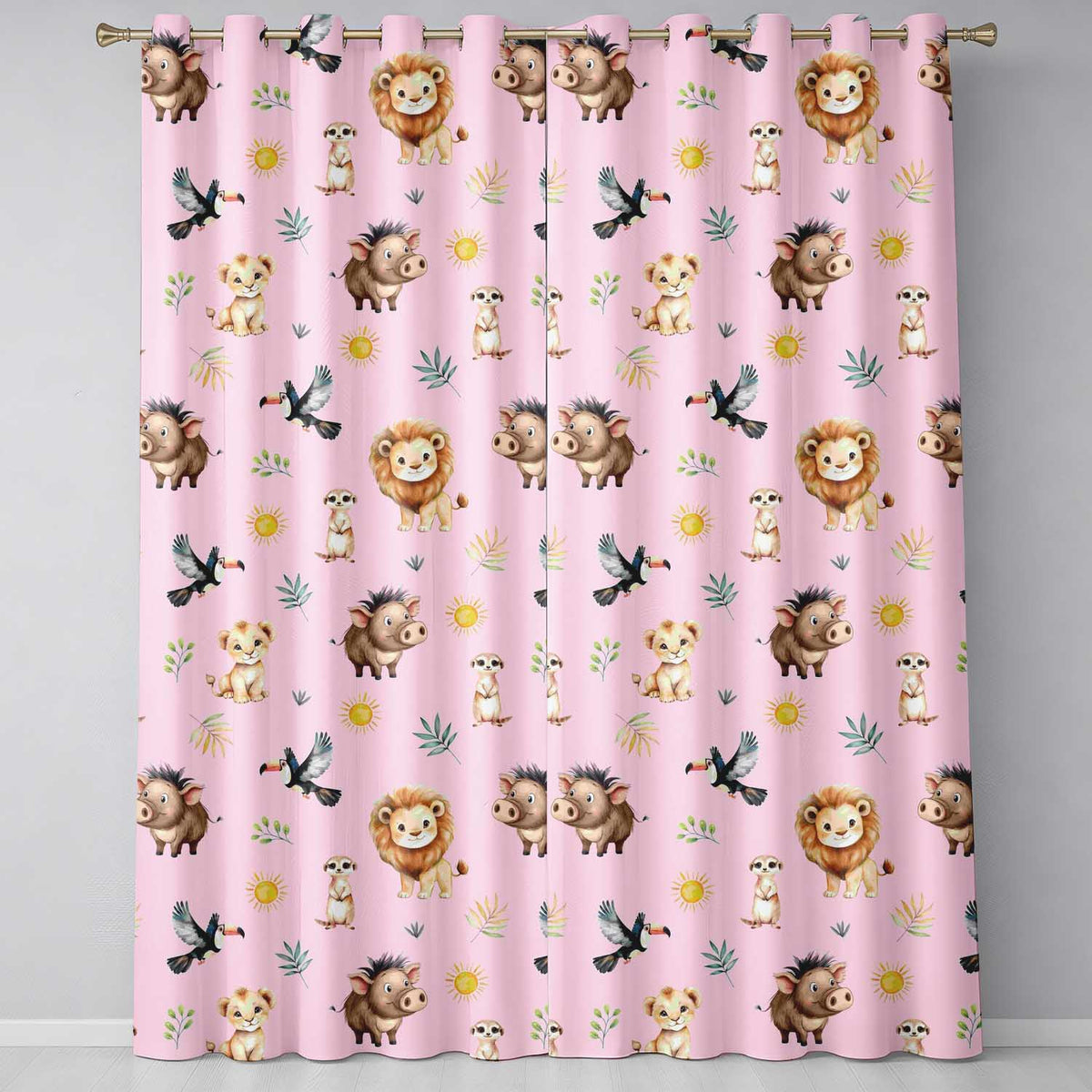 Jungle Animals Lion Meerkat Toucan Boar on Dusty Pink  Seamless Pattern  Readymade Eyelet Ring Top Thermal 100% Blackout Curtains