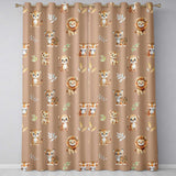Baby Safari Animals Leopard Tiger Lion on Warm Brown  Seamless Pattern  Readymade Eyelet Ring Top Thermal 100% Blackout Curtains