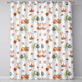 Woodland Fox with Trees Leaves Mushrooms White Seamless Pattern  Readymade Eyelet Ring Top Thermal 100% Blackout Curtains