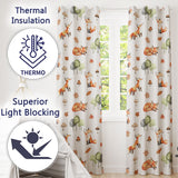 Woodland Fox with Trees Leaves Mushrooms White Seamless Pattern  Readymade Eyelet Ring Top Thermal 100% Blackout Curtains