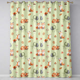 Woodland Fox with Trees Leaves Mushrooms Soft Sage  Seamless Pattern  Readymade Eyelet Ring Top Thermal 100% Blackout Curtains