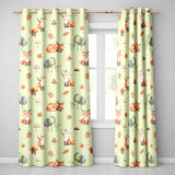 Woodland Fox with Trees Leaves Mushrooms Soft Sage  Seamless Pattern  Readymade Eyelet Ring Top Thermal 100% Blackout Curtains