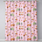 Woodland Fox with Trees Leaves Mushrooms Soft Pink  Seamless Pattern  Readymade Eyelet Ring Top Thermal 100% Blackout Curtains