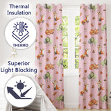 Woodland Fox with Trees Leaves Mushrooms Soft Pink  Seamless Pattern  Readymade Eyelet Ring Top Thermal 100% Blackout Curtains