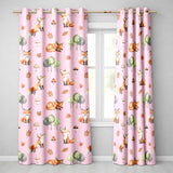 Woodland Fox with Trees Leaves Mushrooms Soft Pink  Seamless Pattern  Readymade Eyelet Ring Top Thermal 100% Blackout Curtains