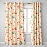 Woodland Fox with Trees Leaves Mushrooms Soft Beige  Seamless Pattern  Readymade Eyelet Ring Top Thermal 100% Blackout Curtains