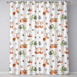 Woodland Fox with Trees Leaves Mushrooms Soft Grey  Seamless Pattern  Readymade Eyelet Ring Top Thermal 100% Blackout Curtains