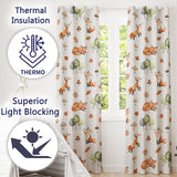 Woodland Fox with Trees Leaves Mushrooms Soft Grey  Seamless Pattern  Readymade Eyelet Ring Top Thermal 100% Blackout Curtains