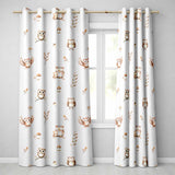 Cute Woodland Owls with Mushrooms Leaves Grey Background Seamless Pattern  Readymade Eyelet Ring Top Thermal 100% Blackout Curtains