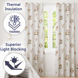 Woodland Owls with Mushrooms Leaves Warm Neutral  Seamless Pattern  Readymade Eyelet Ring Top Thermal 100% Blackout Curtains